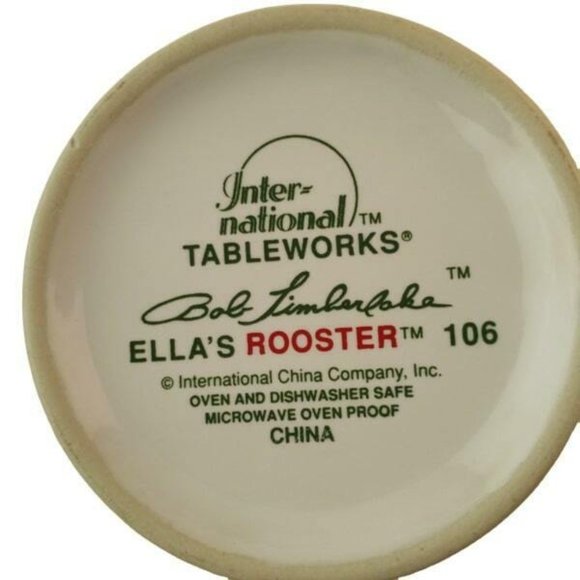 Ella's Rooster Bob Timberlake 2.5" Flat Cup & Saucer Set of 4 Checkered Rim - Picture 8 of 11